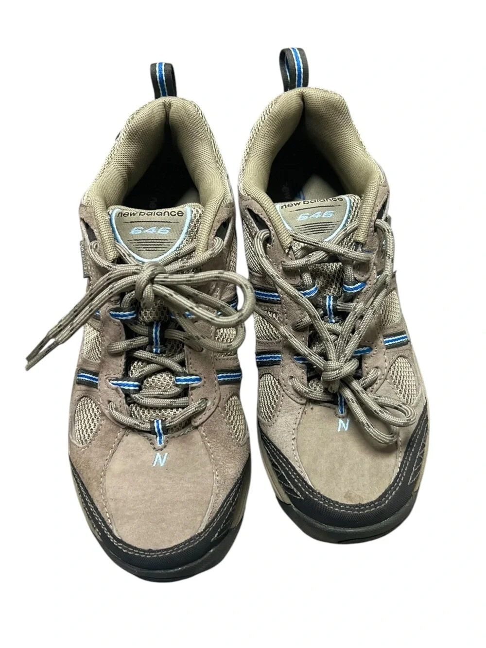 New Balance 646 Hiking Trail Walking Shoes Womens Size 9 Beige Blue Suede Mesh